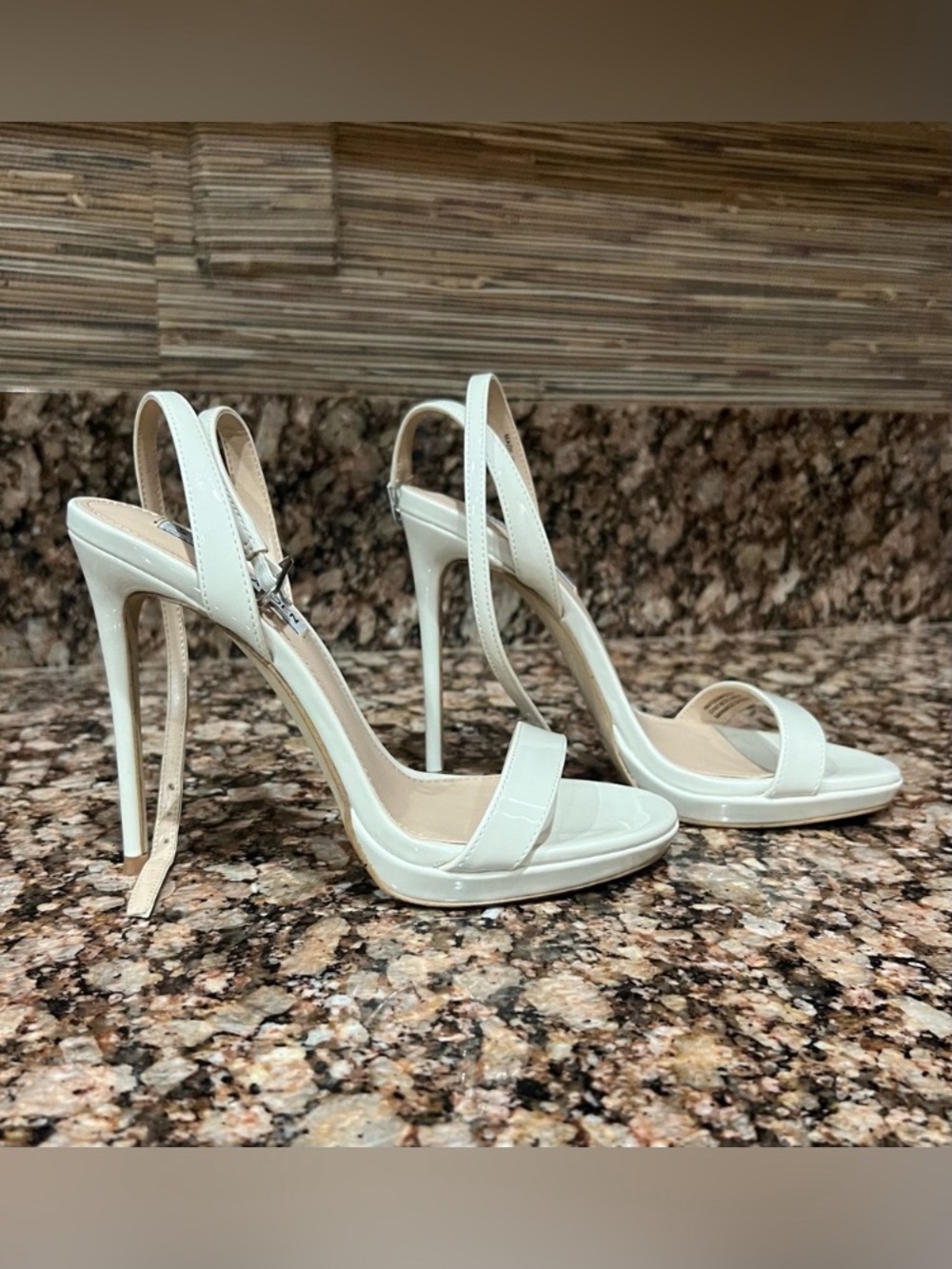 Patent White Stiletto Slingback Heels